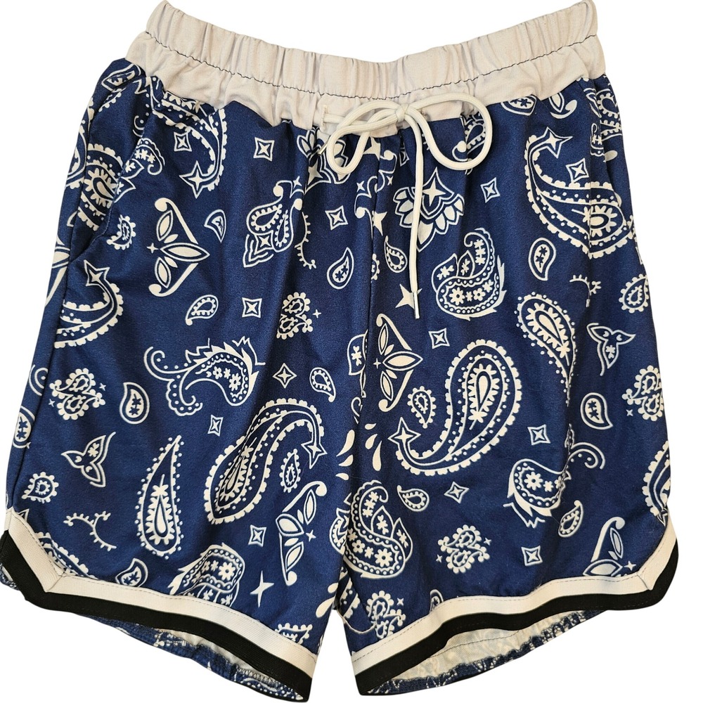 Romwe Mens Blue Paisley Bandana Print Athletic Shorts Size Small US 36